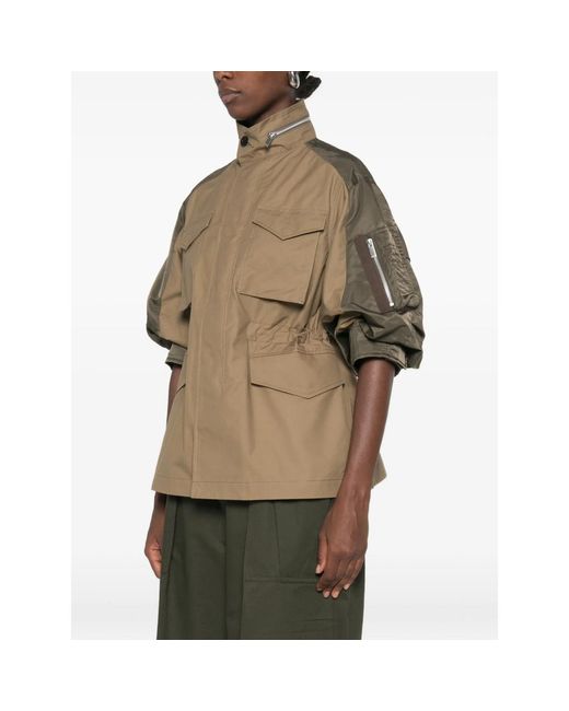 Sacai Green Panelled Drawstring-Waist Jacket