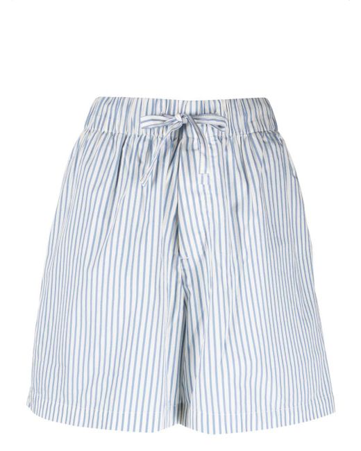 Tekla Blue Placid Striped Pyjama Shorts
