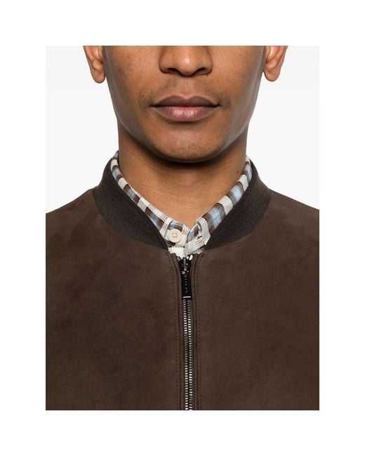 Moorer Brown Suede Bomber Jacket for men