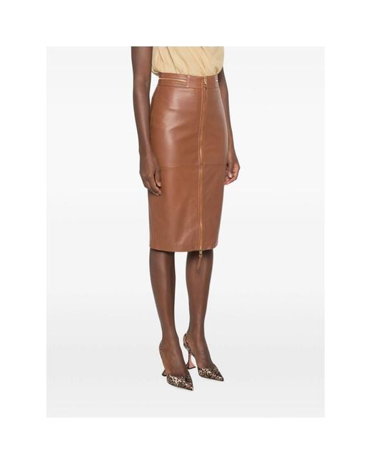 Elisabetta Franchi Brown Zip-Detail Midi Pencil Skirt