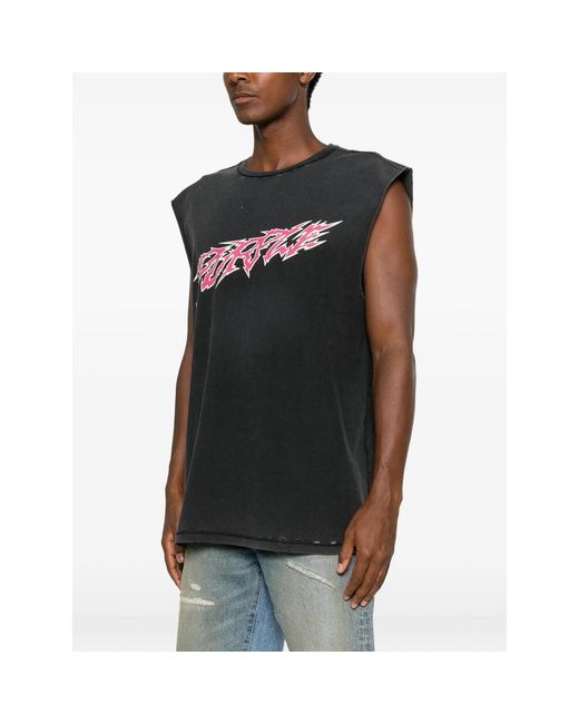 Purple Brand Black Graphic-Print Distressed T-Shirt for men
