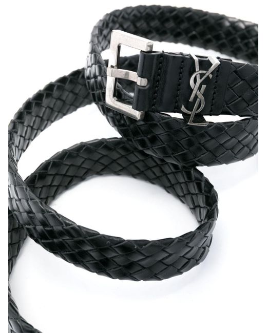 Saint Laurent Black Cassandre Interwoven Leather Belt for men