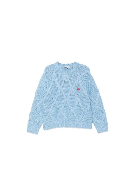 Stine Goya Blue Cable-Knit Embroidered-Logo Sweater