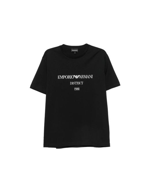 Emporio Armani Black Logo-Print Crew-Neck T-Shirt for men