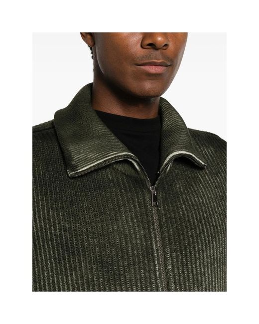 Avant Toi Green Ribbed-Knit Zip-Up Sweater for men