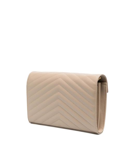 Saint Laurent Natural Cassandre Leather Clutch Bag