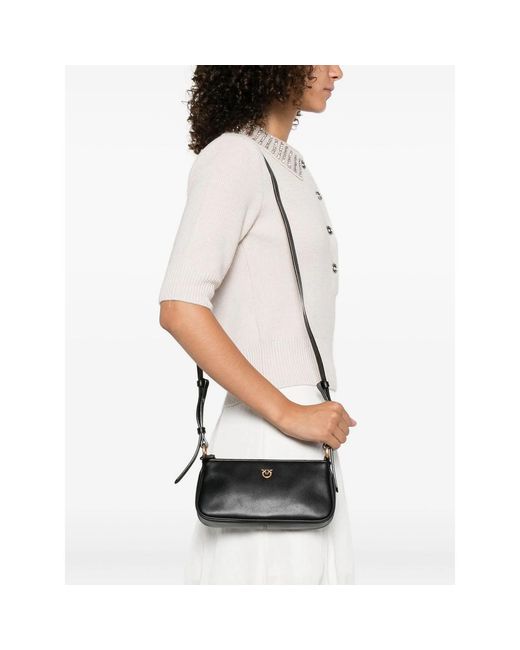 Pinko Black Leather Mini Half Moon Crossbody Bag