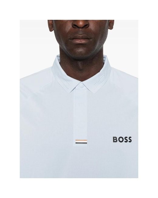 Boss Blue Logo-Print Polo Shirt for men