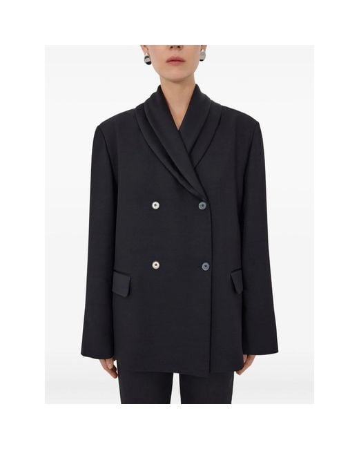 Loulou de Saison Black Jiha Double-Breasted Shawl Collar Jacket