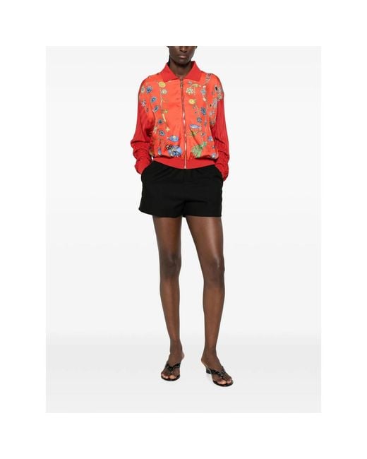 Versace Red Jewellery-Print Pleated-Sleeve Cardigan