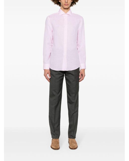 Brunello Cucinelli Pink Buttoned-up Linen Shirt for men