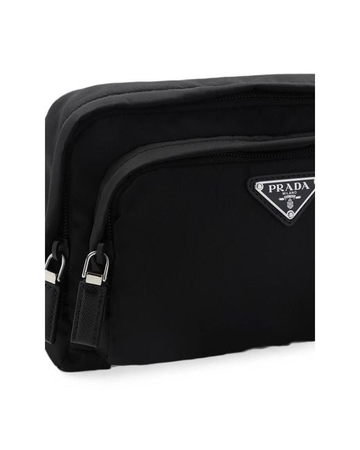 Prada Black Logo-Plaque Pouch Bag for men