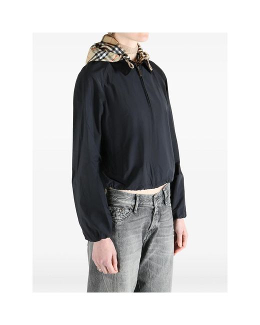 Burberry Black Check-Hood Cropped Jacket