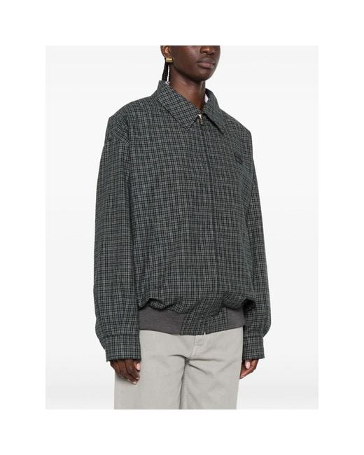 Miu Miu Green Check-Pattern Logo-Patch Jacket