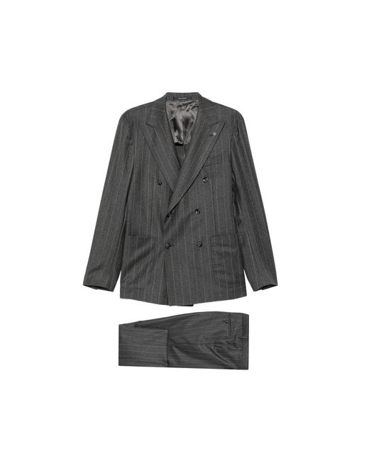 Tagliatore Gray Stripe-Pattern Double-Breasted Suit for men