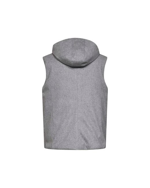 Brunello Cucinelli Gray Hooded Padded Gilet for men