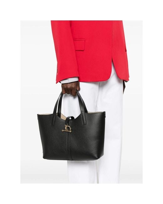 Strathberry Black Midi Kite Leather Bar-Detail Tote Bag