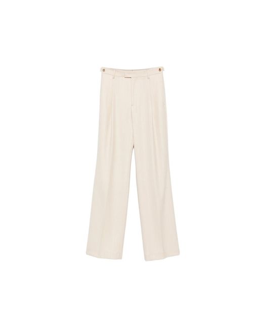 Berwich Natural Herringbone Pleated Trousers