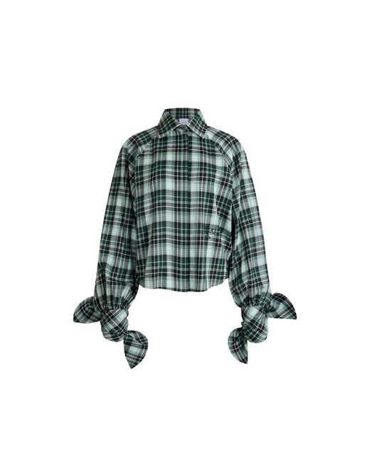 Patou Green Bow-Sleeve Check Shirt