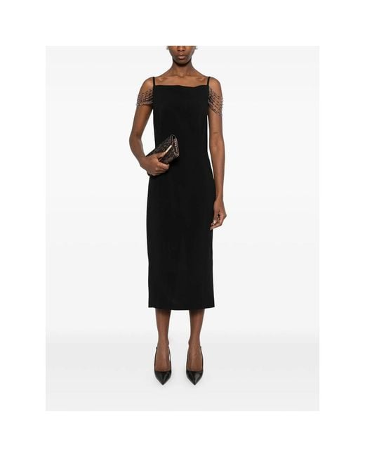 Pinko Black Spaghetti Straps Dress With Chain Embellishment
