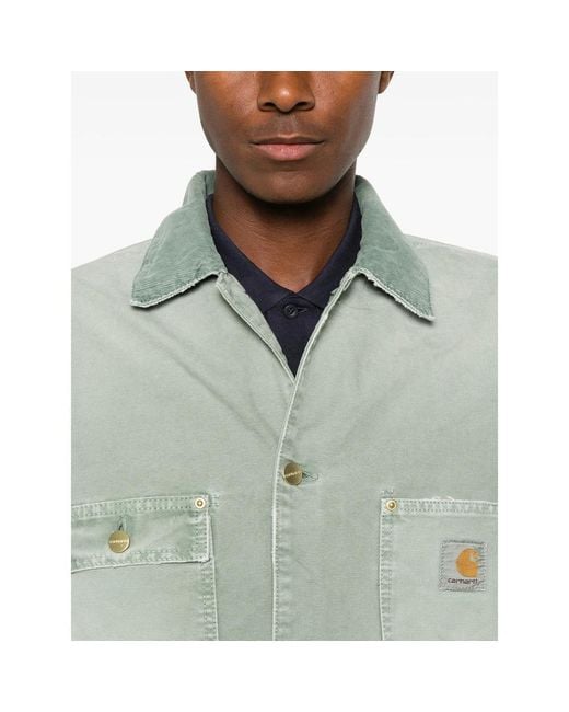 Carhartt Green Corduroy-Collar Logo-Patch Jacket for men