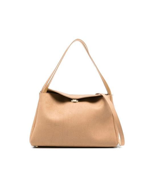 The Moire Natural Flap-Closure Tote Bag