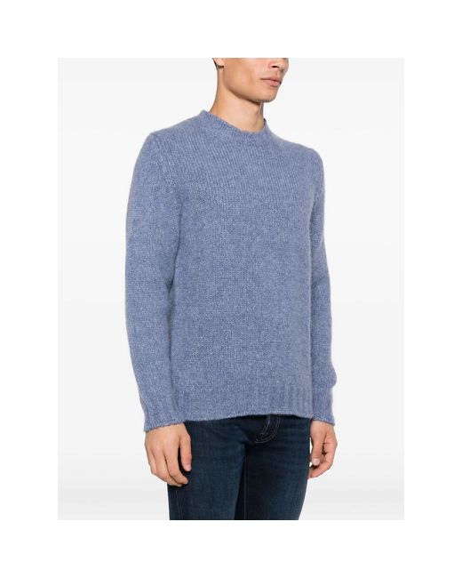 Fedeli Blue Ribbed Crew-Neck Sweater for men