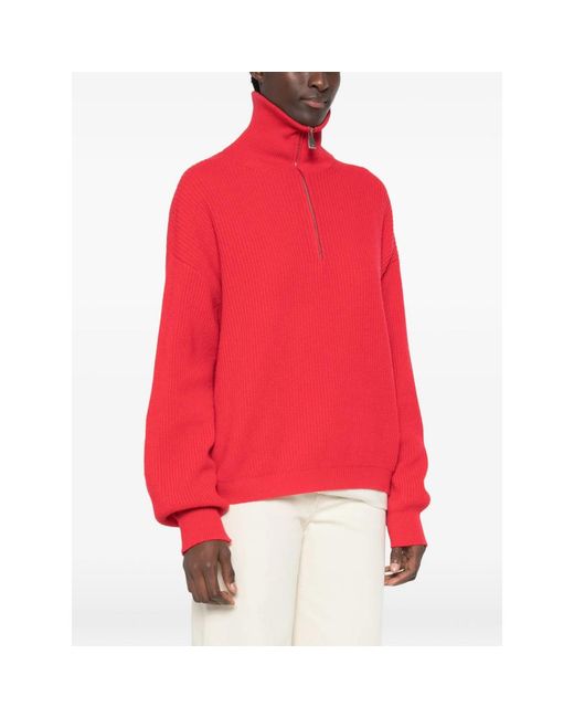Malo Red Ribbed-Knit Half-Zip Sweater