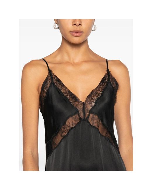 Anine Bing Black Lace-Trim V-Neck Maxi Dress