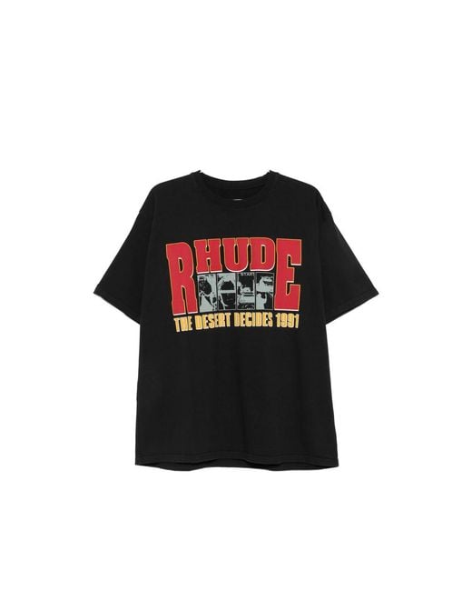 Rhude Black Graphic-Print T-Shirt for men