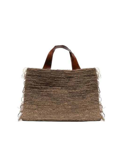 IBELIV Brown Onja Fringed Raffia Tote Bag