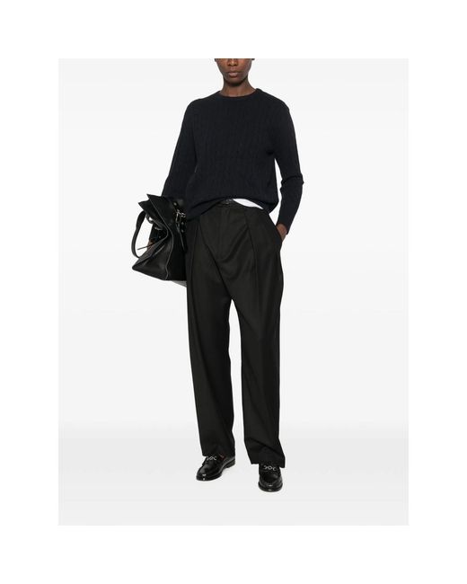 JC Sophie Black Pancho Cable-Knit Crew-Neck Sweater