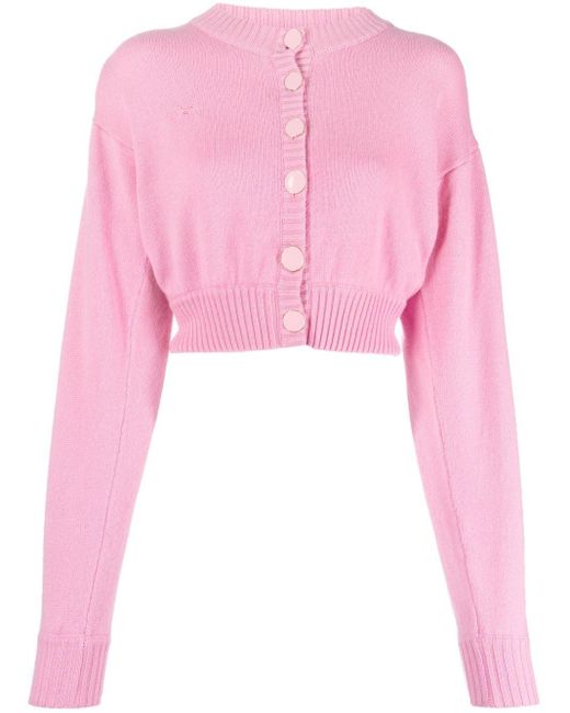 ROWEN ROSE Pink Shoulder-Pads Cashmere Cardigan