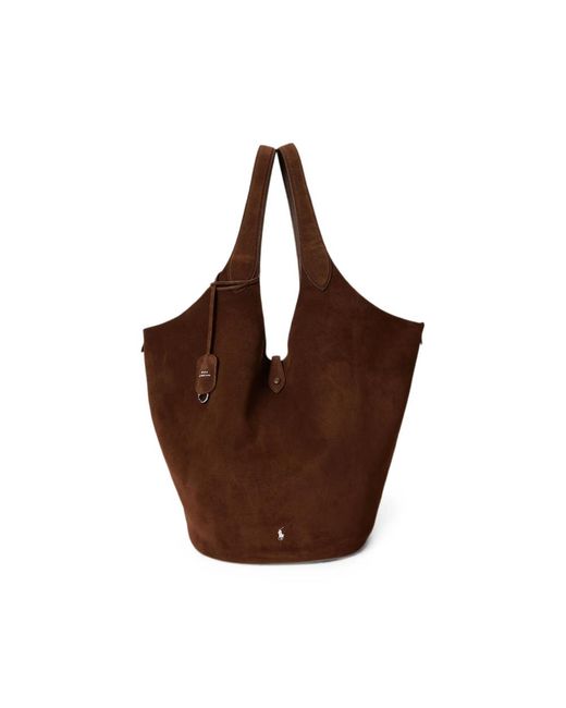 Ralph Lauren Brown Polo Play Calf Suede Tote Bag
