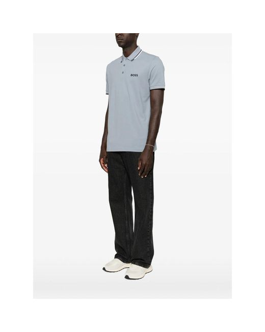 Boss Blue Logo-Print Tipped Polo Shirt for men