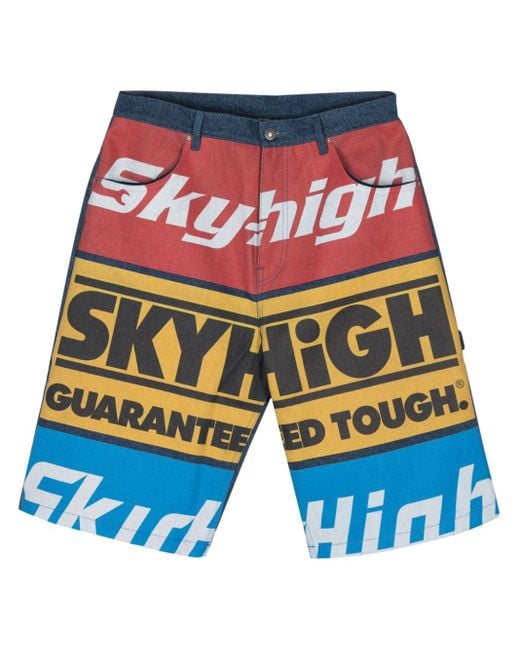 Sky High Farm Blue Logo-Print Denim Shorts for men