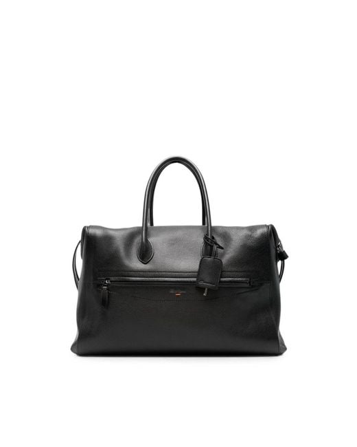 Santoni Black Grained-Leather Holdalls Bag for men