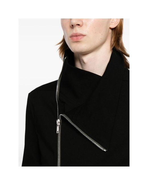 Rick Owens Black Asymmetric-Zip Funnel-Neck Jacket for men