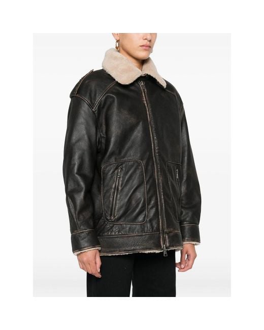 Eraldo Black Shearling-Collar Leather Jacket
