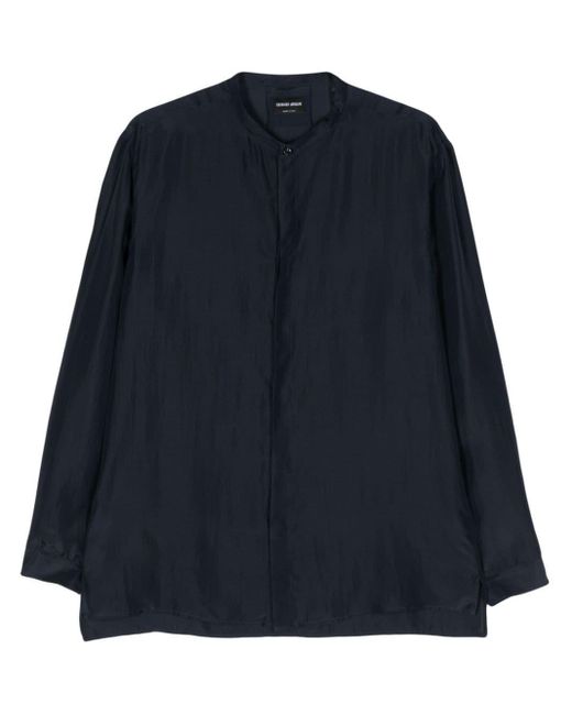 Giorgio Armani Blue Long-Sleeve Silk Shirt for men