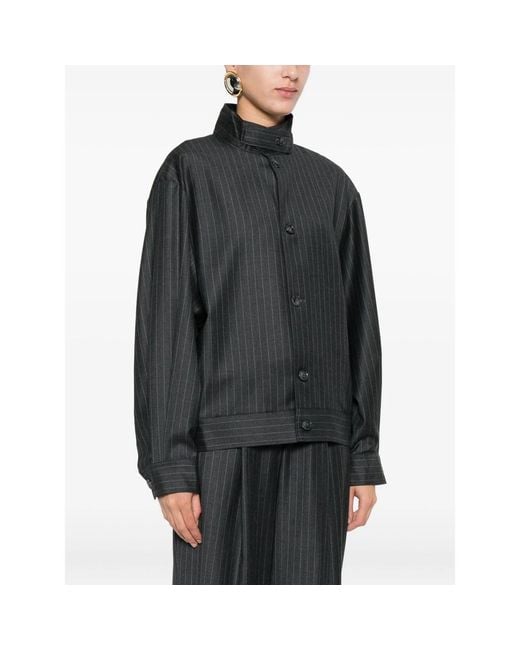 AYA MUSE Black Pinstriped Bomber Jacket