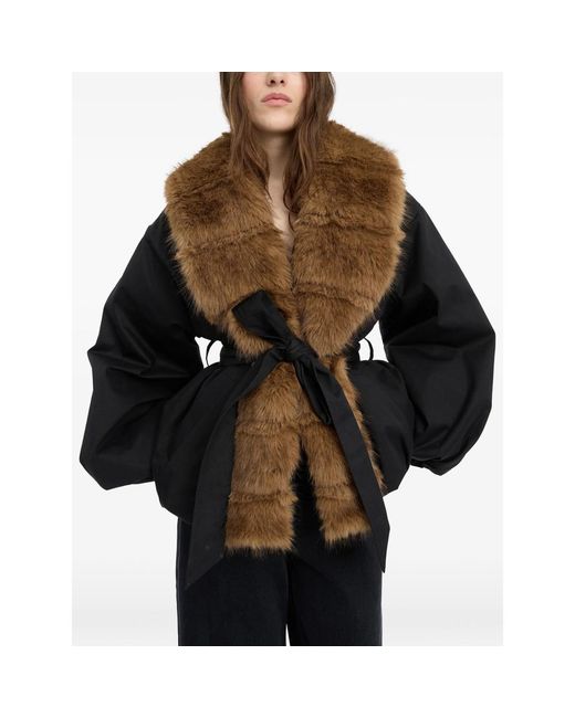 ROTATE BIRGER CHRISTENSEN Black Faux-Fur Collar Jacket