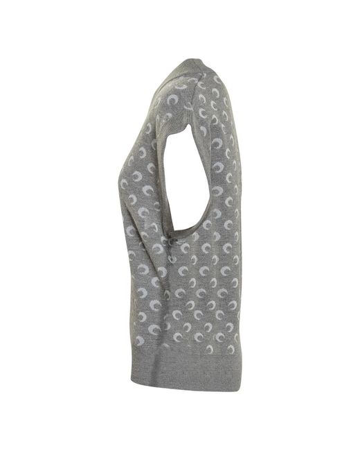 MARINE SERRE Gray Crescent-Print V-Neck Vest for men