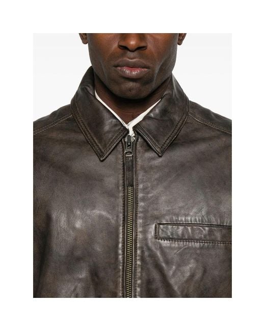 Samsøe & Samsøe Gray Sacliff X Zip-Front Leather Jacket for men