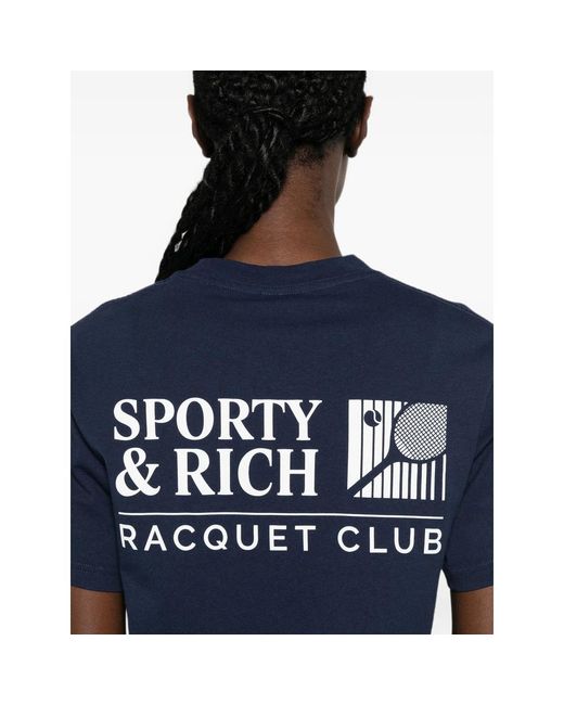 Sporty & Rich Blue Promo Logo-Print Short-Sleeve T-Shirt