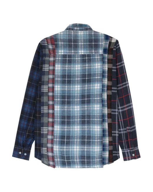 Needles Blue Panelled-Design Flannel Shirt for men
