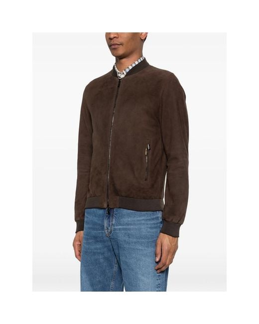 Moorer Brown Suede Bomber Jacket for men