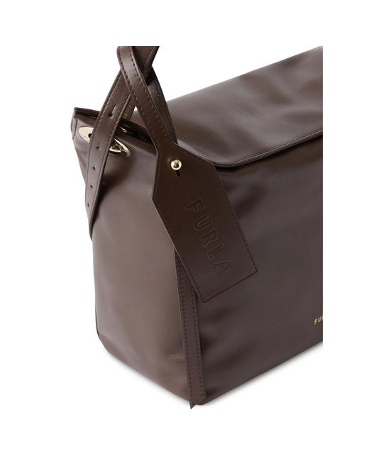 Furla Brown Logo-Tag Leather Shoulder Bag