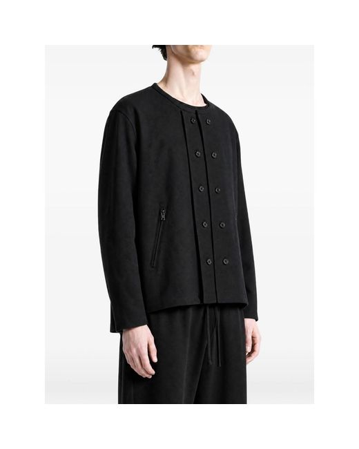 Y-3 Black Double-Breasted Collarless Jacket for men
