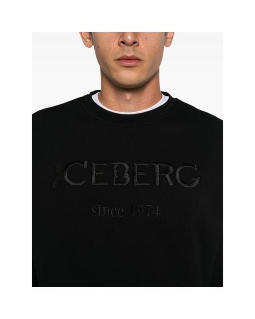 Iceberg Black Logo-Embroidered Sweatshirt for men